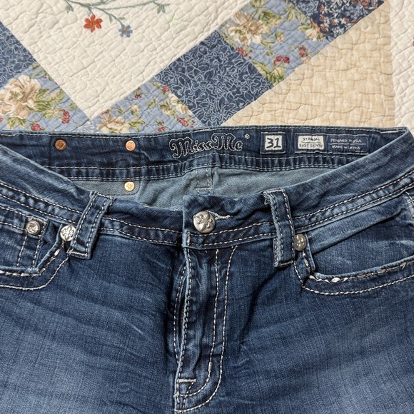 Miss Me Blue Skinny Jeans with Silver Accents - Picture 5 of 7